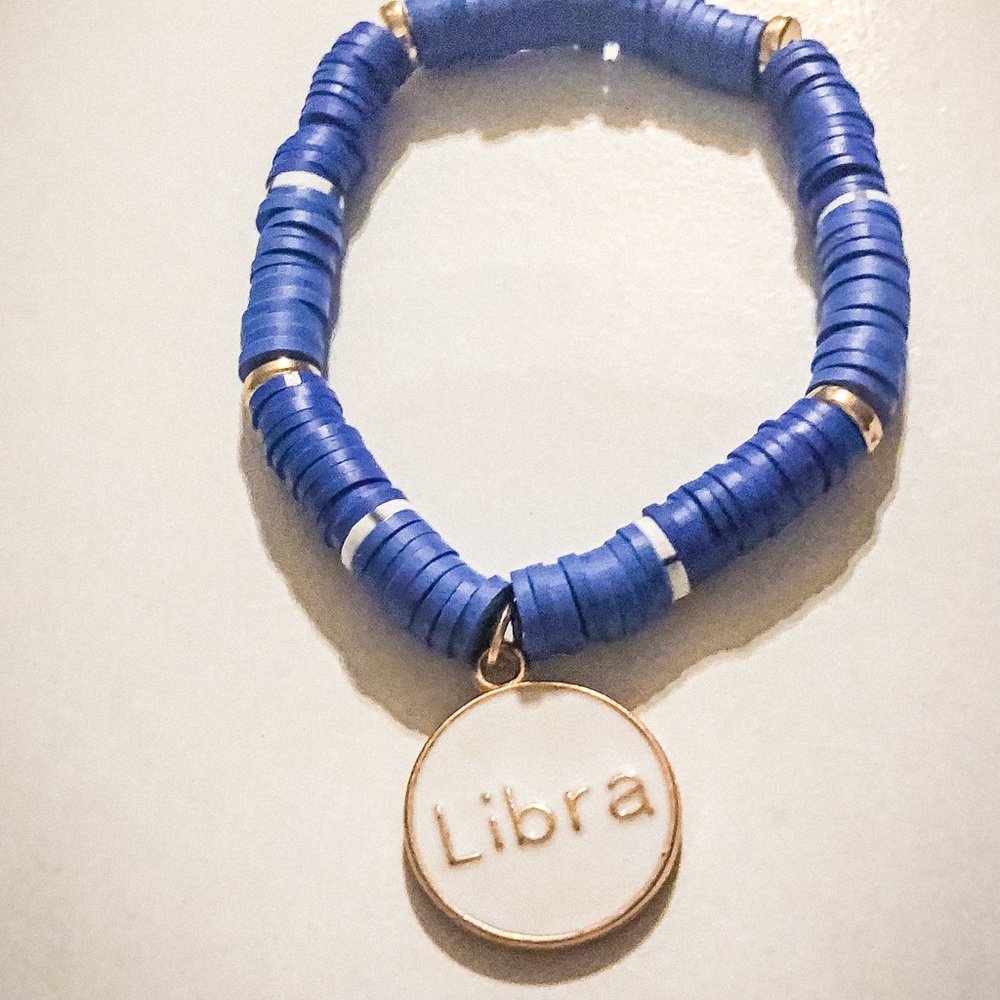 Libra Zodiac Sign Blue Clay Bead Charm Bracelet